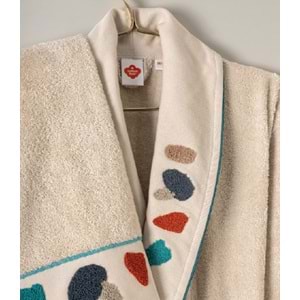 Cotton Box Puff Nakışlı Gaja Bej-Petrol Aile Bornoz Takımı