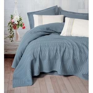 Cotton Box Aura Lastik Çarşaflı Çift Kişilik Pike Takımı Pebble Indigo