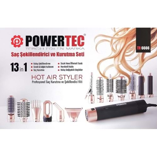 Powertec TR-6666 Ionic Series Saç Şekillendirici-Kurutma Seti