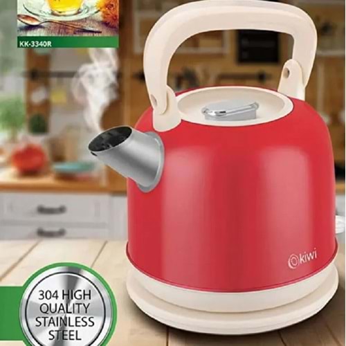 Kiwi KK-3340R Paslanmaz Çelik Retro Su Isıtıcı Kettle - Kırmızı