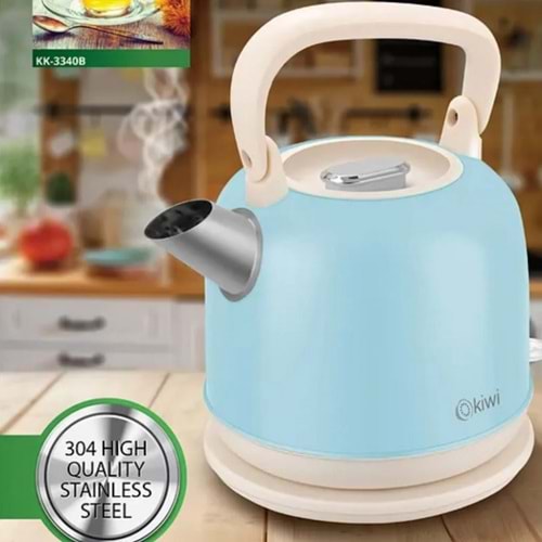 Kiwi KK-3340B Paslanmaz Çelik Retro Su Isıtıcı Kettle - Mavi