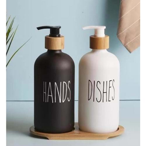 Coş 2li Bambu Standlı Siyah-Beyaz Sıvı Sabunluk 500 ML 1058