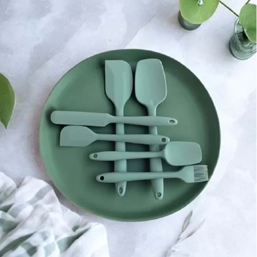 Menba 6 Parça Silikon Spatula Fırça Mutfak Seti Su Yeşili MNB0260