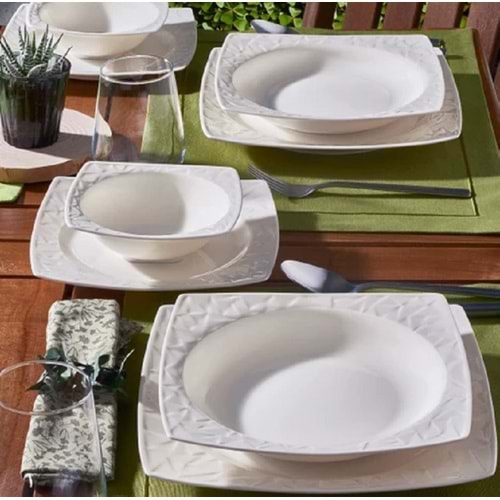 Güral Porselen Vivente 24 Parça 6 Kişilik Bone Yemek Takımı
