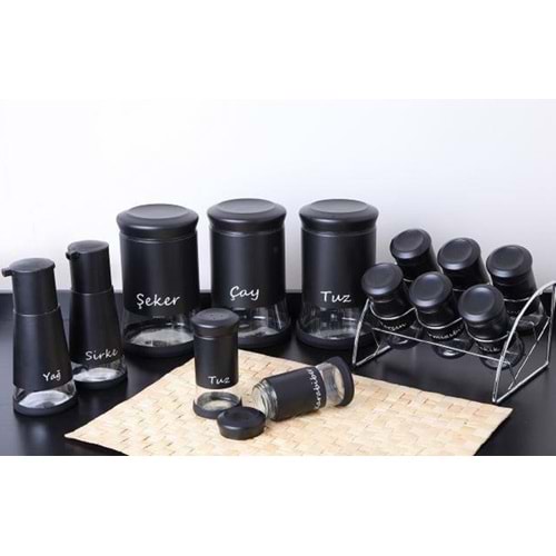 Gönül Cam 13 Parça Baharat Seti Siyah G3146