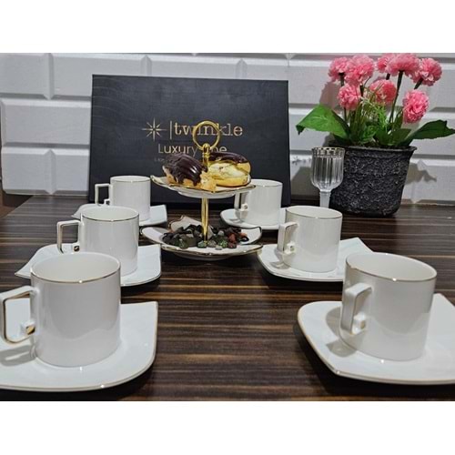 Twinkle Luxury Gold Bone Porselen Kahve Fincan Takımı 09Gld01