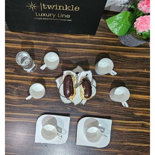 Twinkle Luxury Platin Bone Porselen Kahve Fincan Takımı 08Plt01