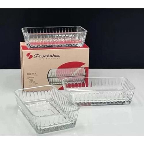 Paşabahçe Frezya 3 lü 14 cm Dikdörtgen Kase Şeffaf 530323