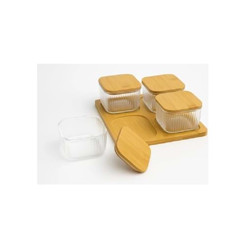 Miraç Bambu Vakumlu Kapaklı 4 lü Kahvaltılık ve Çerezlik MRC-135