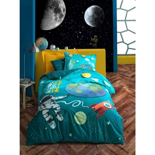 Cottonbox Junior Little Astronot Turkuaz + FTT Genç Nevresim Takımı