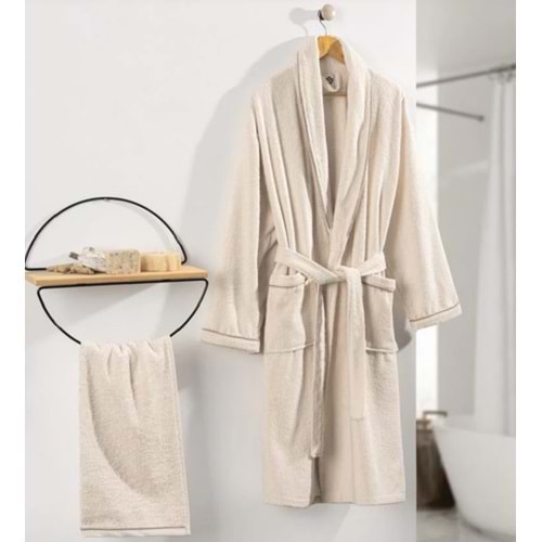 Cottonbox Delüx Tek Kişilik Bornoz Seti Krem L 5511