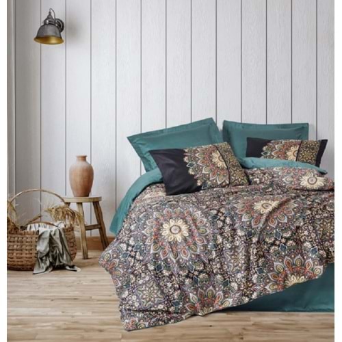 Cottonbox Saten Ornate Petrol Çift Kişilik Nevresim Takımı 1771