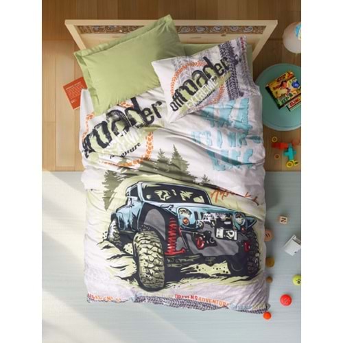 Cottonbox Genç Tek Kişilik Lastikli Çarşaflı Nevresim Takımı Adventure Yeşil