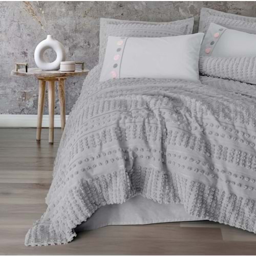 Cotton box Limi Çift Kişilik Yatak Örtülü Nevresim Takımı Siva Gri
