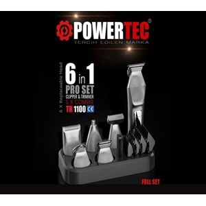 Powertec TR-1100 Profesyonel 6'lı Erkek Bakım Seti Saç Sakal Ense Vücut Kaş Burun Tıraş Makinesi