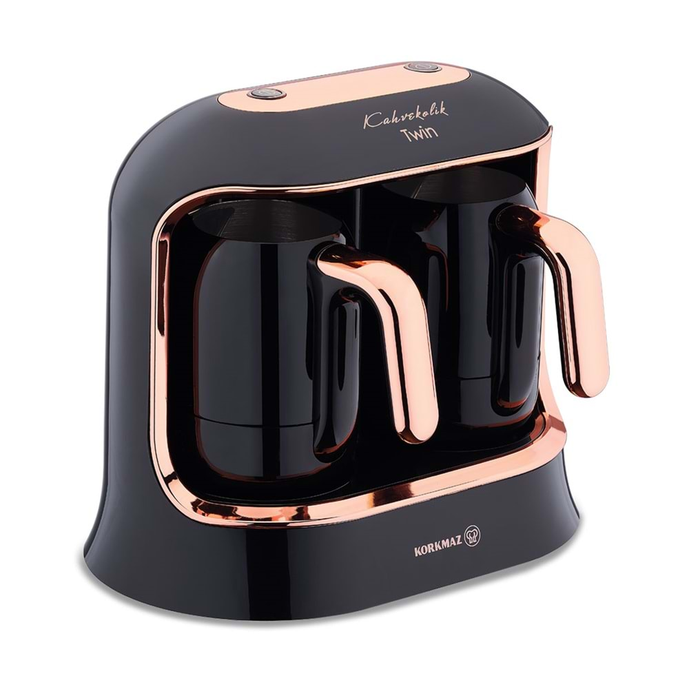 Korkmaz A861-04 Kahvekolik Deluxe Twin Kahve Makinesi Siyah-Rosegold