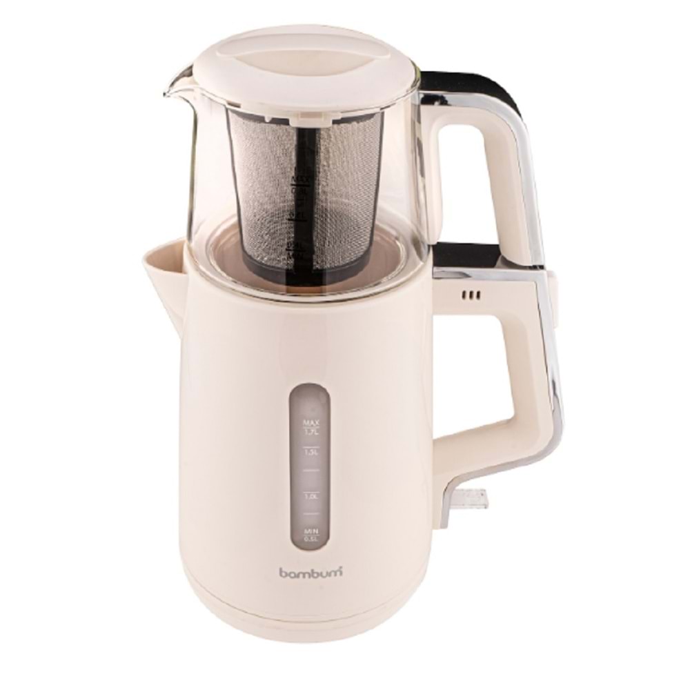 Bambum Cam Demlikli Çay Makinesi Krem B6047