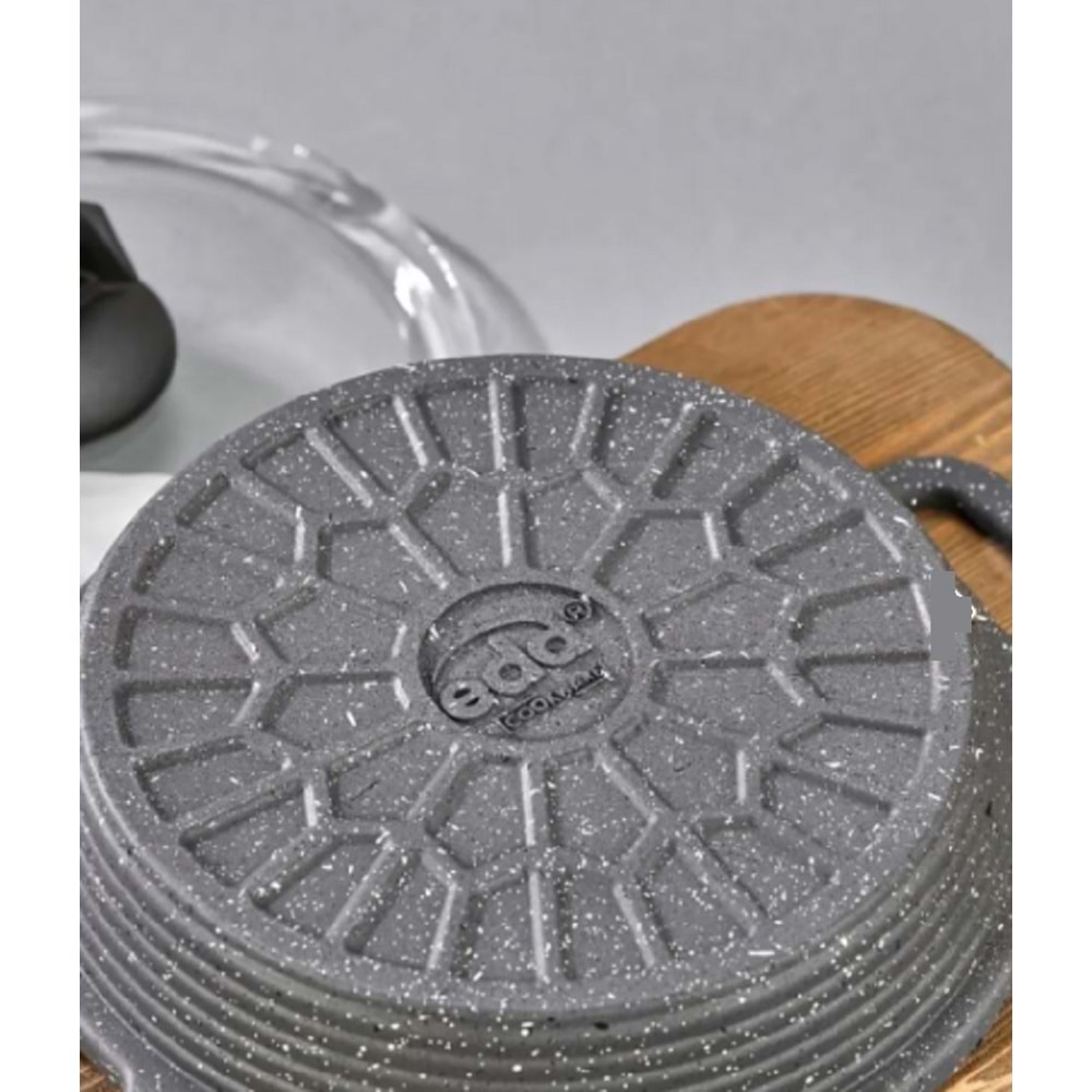 Eda ZK-905 Büyük Asya 3'lü Granit Sahan Seti Cam Kapaklı Döküm Gri