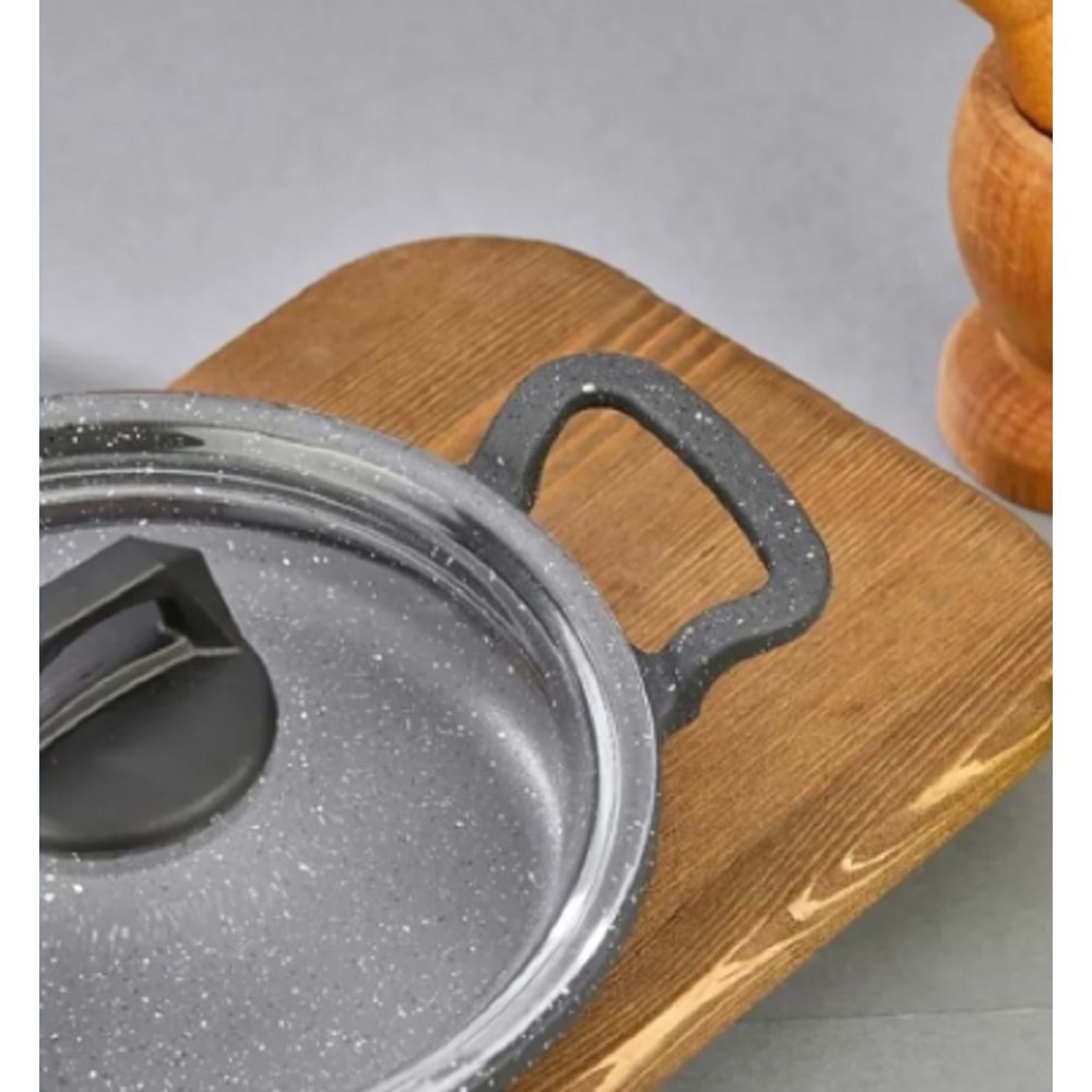 Eda ZK-905 Büyük Asya 3'lü Granit Sahan Seti Cam Kapaklı Döküm Gri