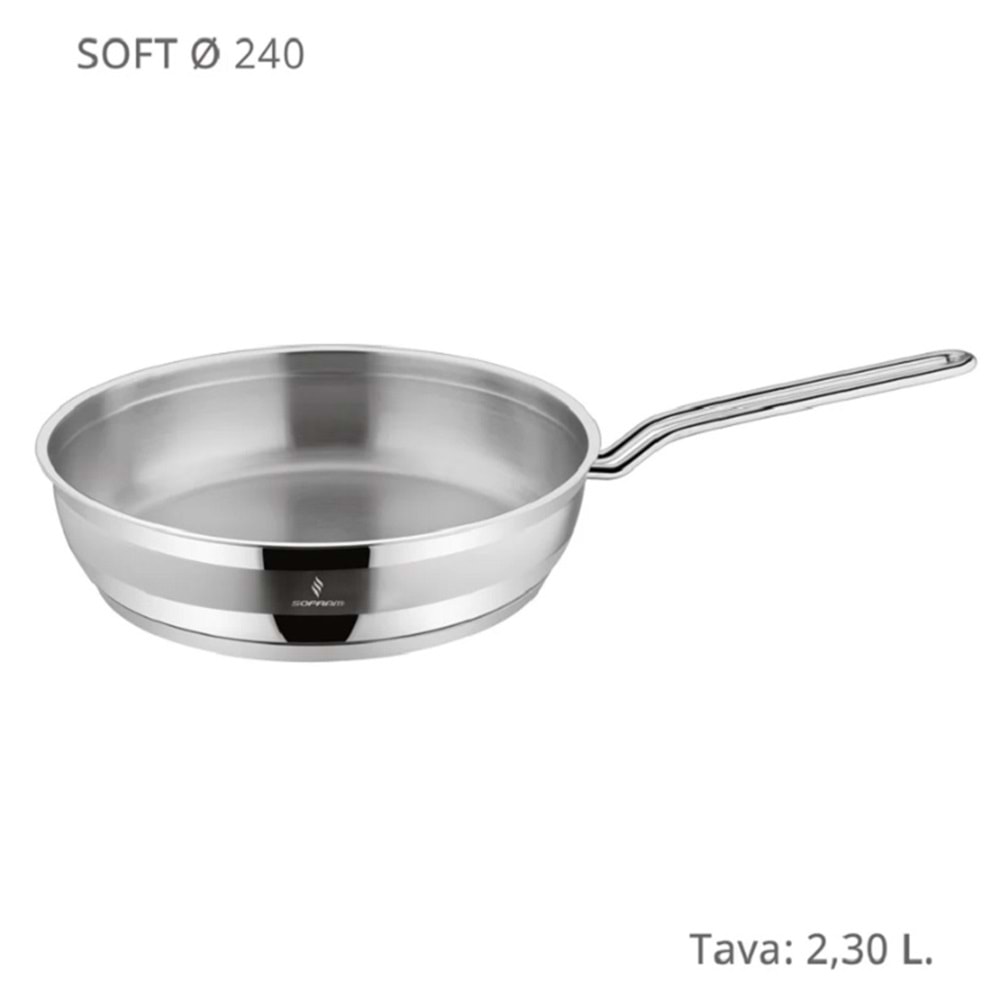 Sofram Soft 24 cm Tek Saplı Paslanmaz Çelik Tava 2,30 LT