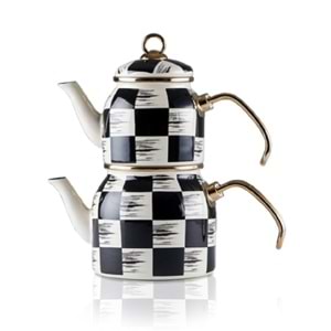 Acar King Damalı Fildişi Mini emaye Çaydanlık 5758