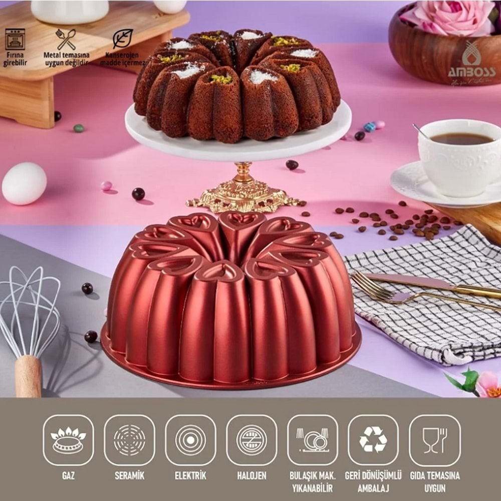 Amboss Ametist 26 cm Döküm Kek Kalıbı Kırmızı AME-7715