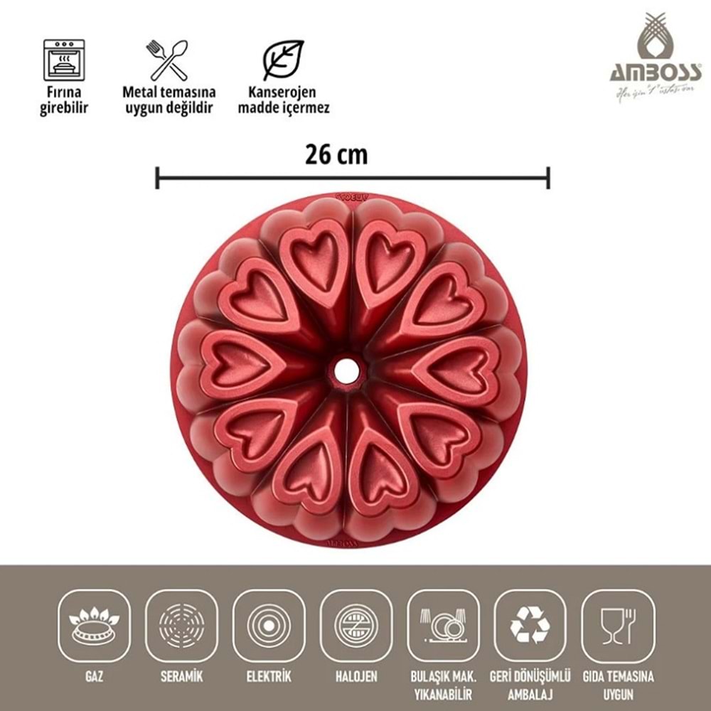 Amboss Ametist 26 cm Döküm Kek Kalıbı Kırmızı AME-7715