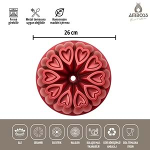 Amboss Ametist 26 cm Döküm Kek Kalıbı Kırmızı AME-7715