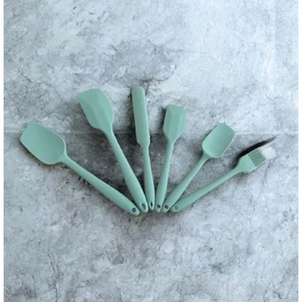 Menba 6 Parça Silikon Spatula Fırça Mutfak Seti Su Yeşili MNB0260