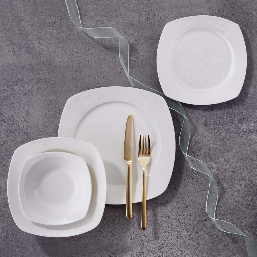 Korkmaz Mona Collection 60 Parça A8123 Kare Yemek Takımı