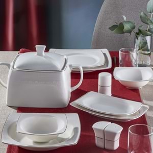 Güral Caroline 62 Parça Kare Yemek Takımı Platin File YT6171