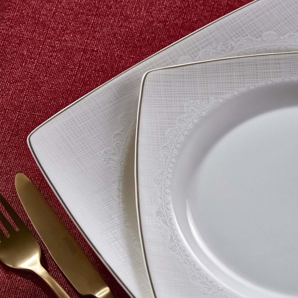 Güral Caroline 62 Parça Kare Yemek Takımı Platin File YT6171