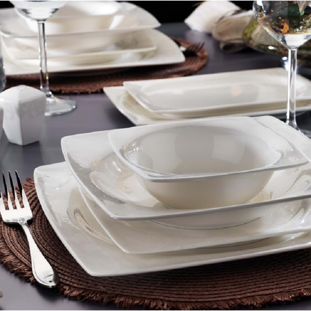 Schafer 56 Parça Beth 12 Kişilik Porselen Yemek Takımı Beyaz BYZ02