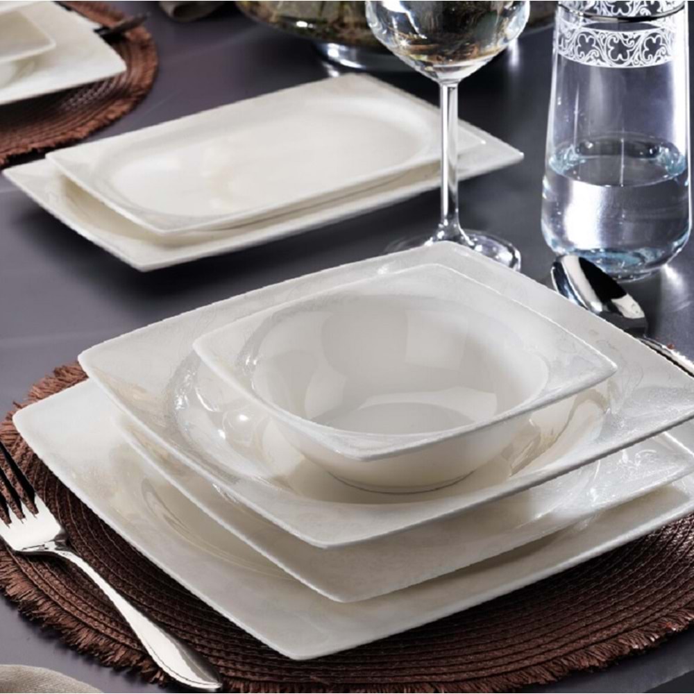 Schafer 56 Parça Beth 12 Kişilik Porselen Yemek Takımı Beyaz BYZ02