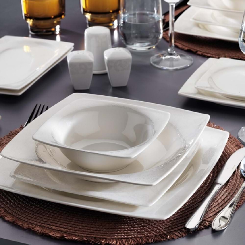 Schafer 56 Parça Beth 12 Kişilik Porselen Yemek Takımı Beyaz BYZ02