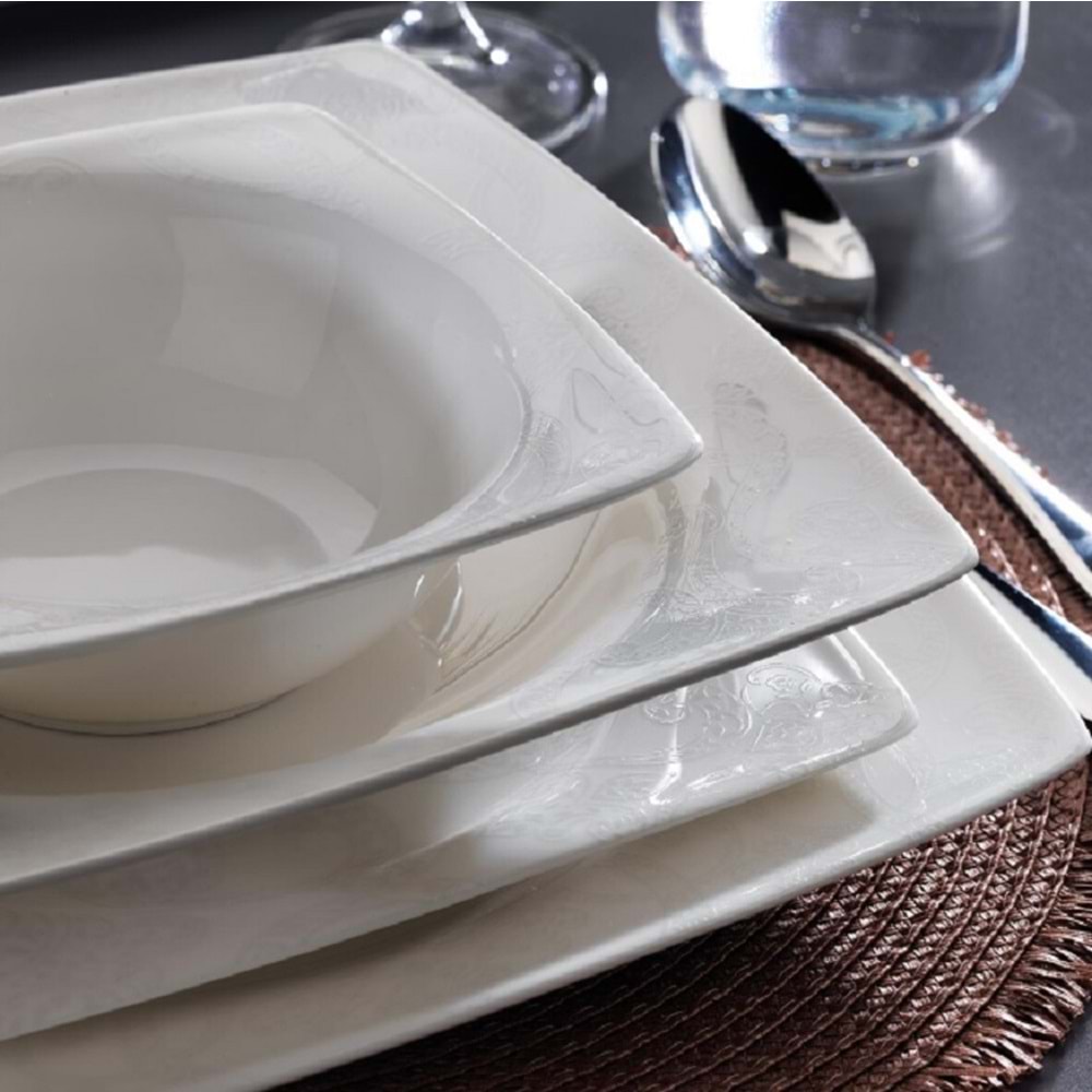 Schafer 56 Parça Beth 12 Kişilik Porselen Yemek Takımı Beyaz BYZ02
