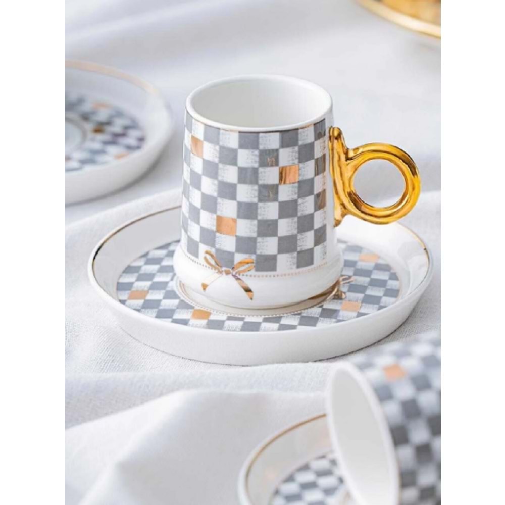 Acar Almond 6 Kişilik Porselen Kahve Fincan Takımı 0125 Gri