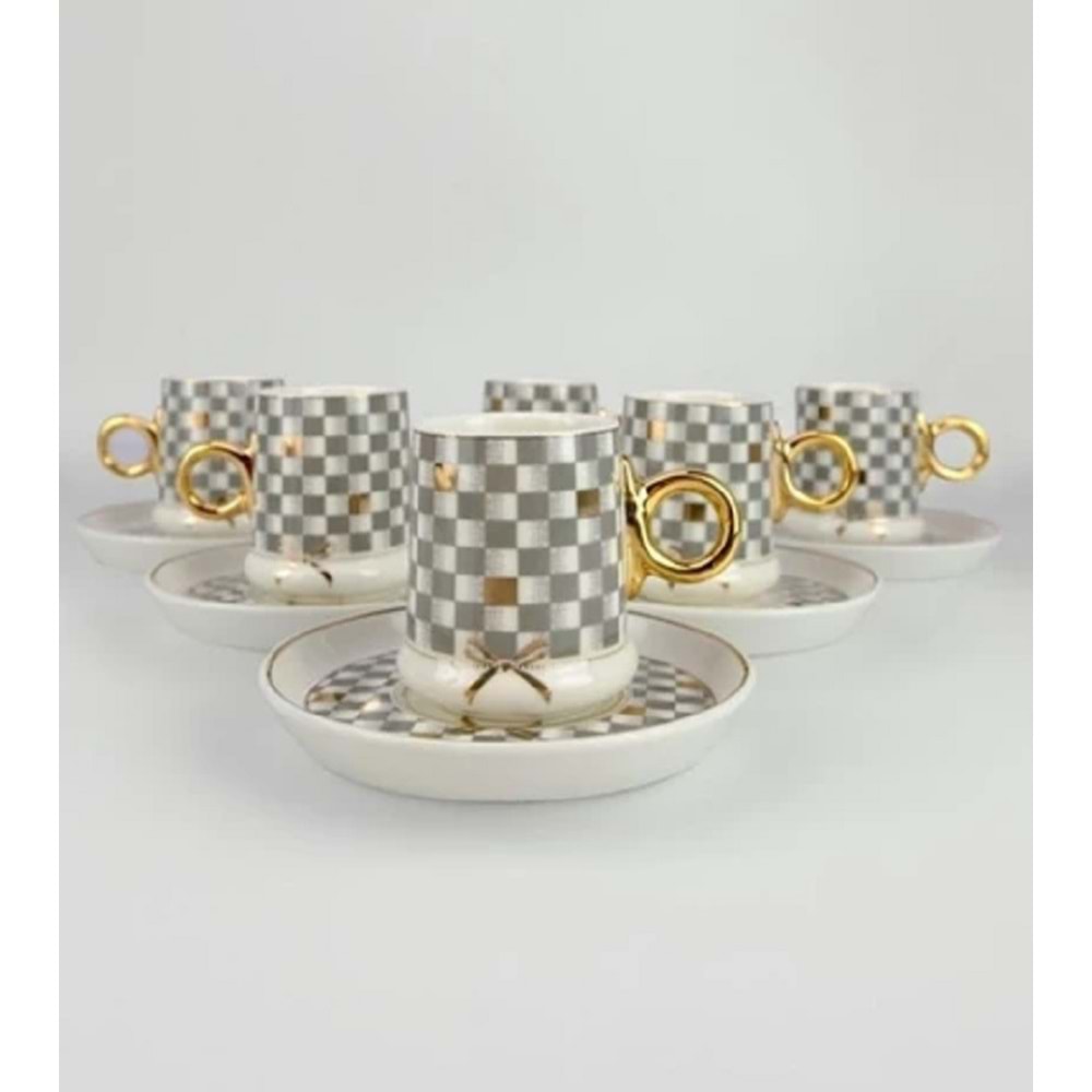 Acar Almond 6 Kişilik Porselen Kahve Fincan Takımı 0125 Gri