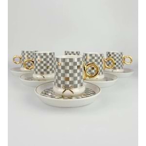 Acar Almond 6 Kişilik Porselen Kahve Fincan Takımı 0125 Gri