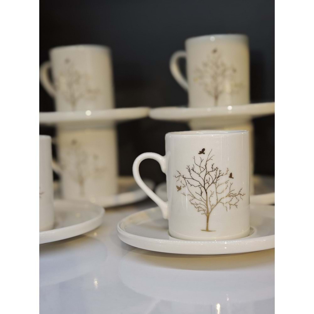 Shn Hayat Ağacı Desenli 6 Kişilik Kahve Fincan Takımı