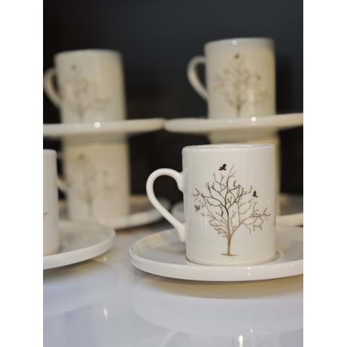 Shn Hayat Ağacı Desenli 6 Kişilik Kahve Fincan Takımı