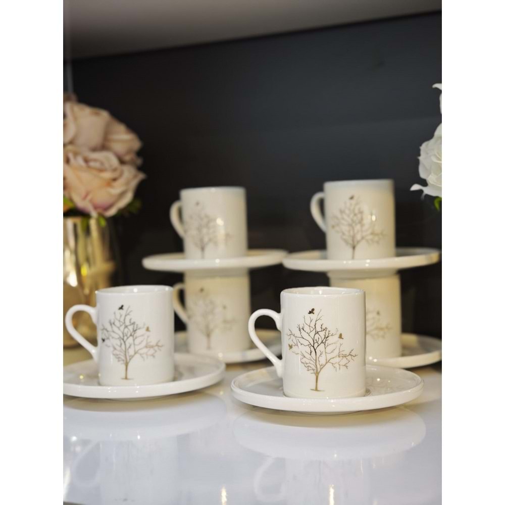 Shn Hayat Ağacı Desenli 6 Kişilik Kahve Fincan Takımı