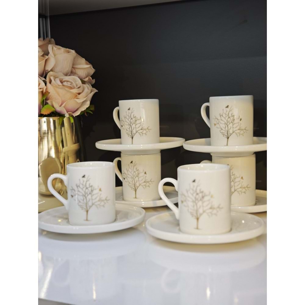Shn Hayat Ağacı Desenli 6 Kişilik Kahve Fincan Takımı