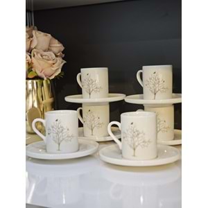 Shn Hayat Ağacı Desenli 6 Kişilik Kahve Fincan Takımı
