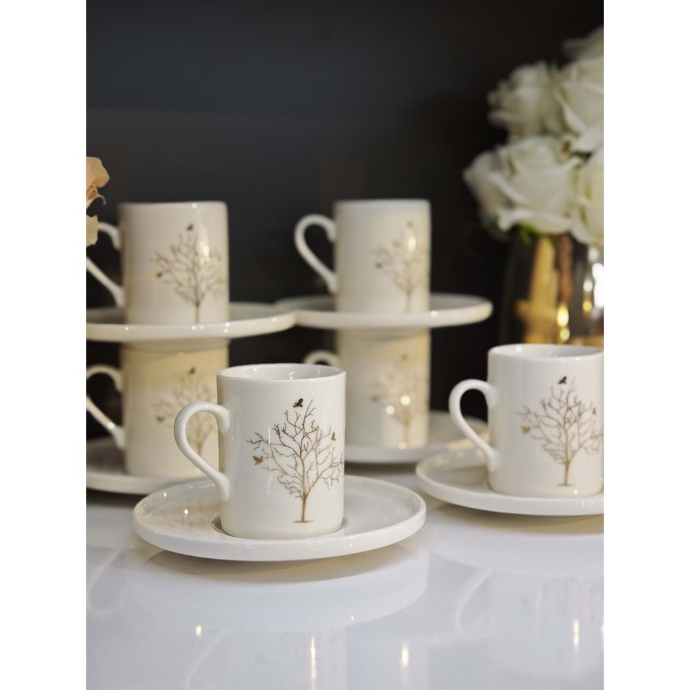 Shn Hayat Ağacı Desenli 6 Kişilik Kahve Fincan Takımı