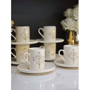 Shn Hayat Ağacı Desenli 6 Kişilik Kahve Fincan Takımı