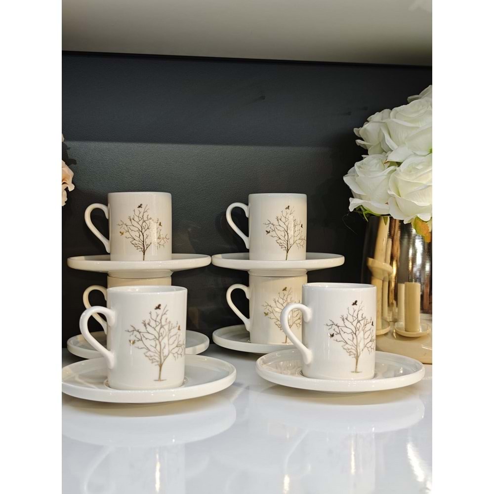 Shn Hayat Ağacı Desenli 6 Kişilik Kahve Fincan Takımı