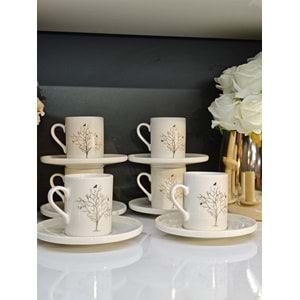 Shn Hayat Ağacı Desenli 6 Kişilik Kahve Fincan Takımı