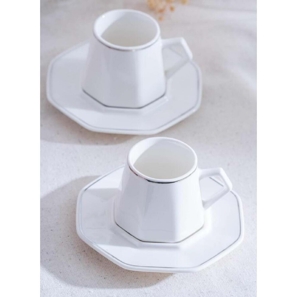 Acar Elara Silver 6 Kişilik Kahve Fincanı Takımı 6614 - 90 ml