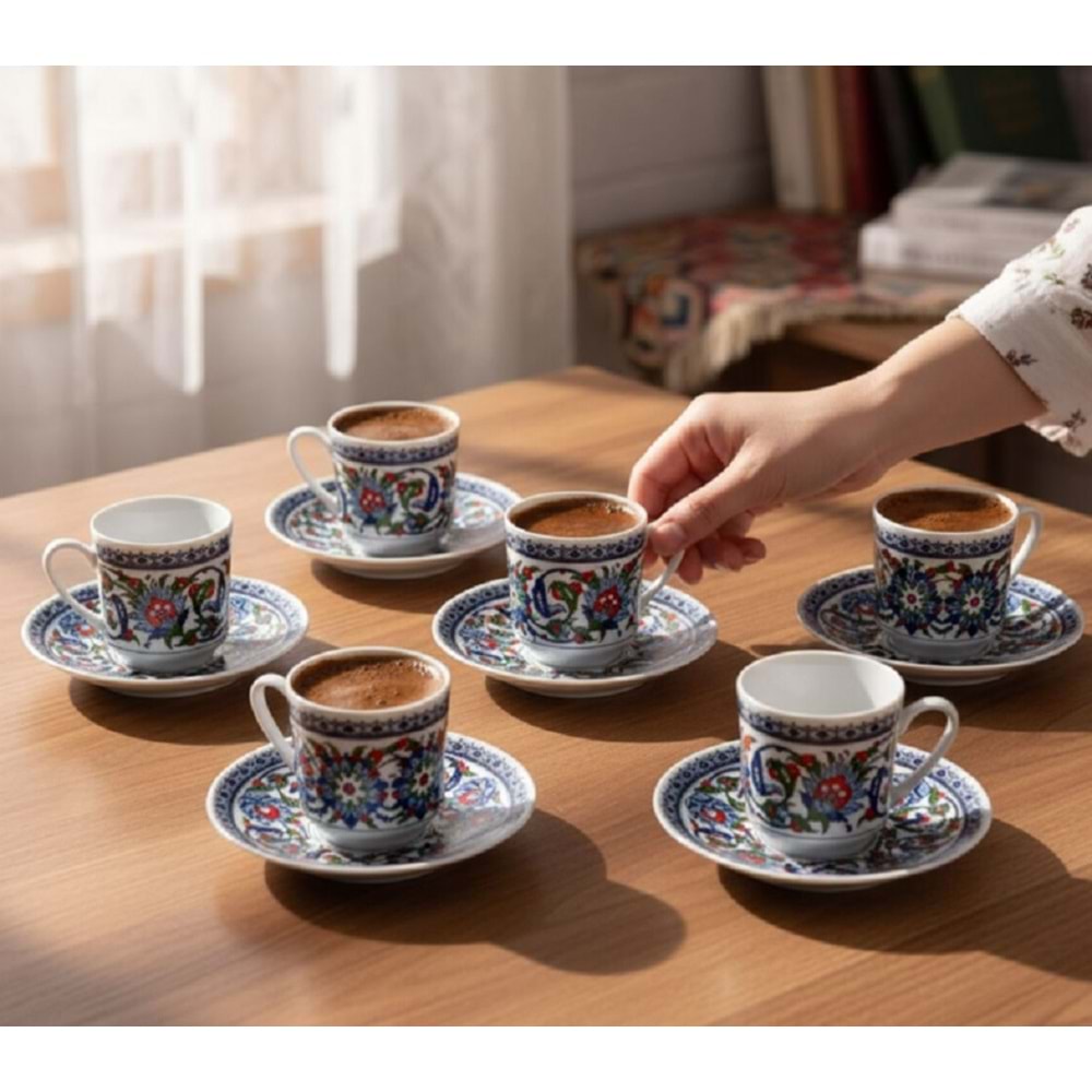 Güral Porselen 6 Kişilik Porselen Kahve Fincan Takımı Topkapı 60932